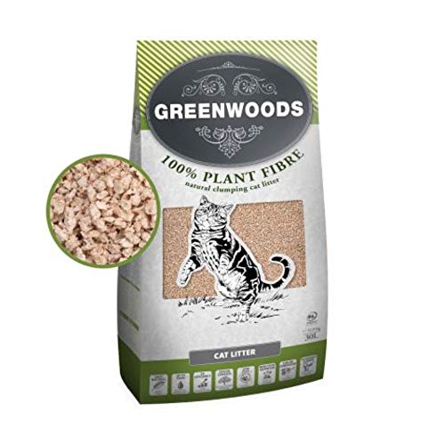 Greenwoods Katzenstreu, klumpend, 30 l, 100 % natürlich, biologisch abbaubar, mit natürlichem Holzduft, staubarm, inklusive Streuschaufel