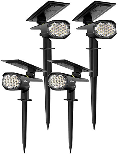 LITOM ?4 Pack 30 LED Spot Solaire Extérieur, Lampes Solaires Etanche IP67 Projecteur Solaire Réglable avec Panneau Solaire 180° Eclairage Extérieur Solaire pour Jardin, Extérieur, Chemin, Allée
