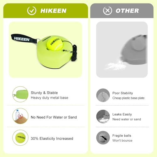 Image of Hikeen Premium Tennis Trainer Rebound with Metal Base,Portable Solo Tennis Trainer Set with 3 Highly Elastic String Balls,Tennis Practice Equipment for Adult Kids an Beginners