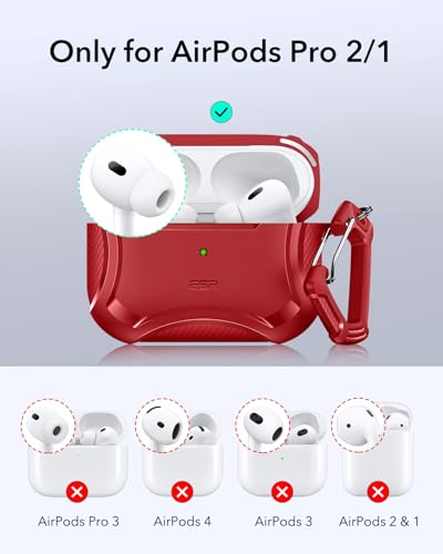 Image of ESR for AirPods Pro 2nd Generation Case, Compatible with Airpods Pro Case 2nd /1st Gen (2023 /2022 /2019), Compatible with MagSafe, Powerful Drop Protection, Magnetic Lid with Cleaner Kit, Red