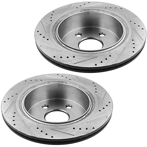 Image of MotorbyMotor Rear Brake Rotors Kit for 2005-2010 Dodge Ram 1500, 2004-2009 Durango, 2011-2018 Ram 1500, 2007-2008 Chrysler Aspen 352mm Drilled & Slotted E-Coating Brake Rotor & Ceramic Pad 53006