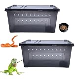 PINVNBY Reptile Enclosure Terrarium 2-Pack - 12.6"x8.7"x5.9" Multi-Purpose Transparent Plastic Habitat Cage for Gecko Scorpion Spider Snake Breeding Feeding & Cricket Keeper with Ventilated Lid, Black