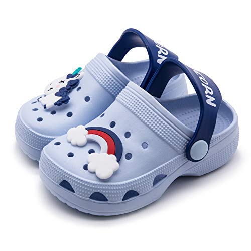 Kids Unicorn Clogs Summer Toddler Boys Girls Slippers Slide Non-Slip Garden Shoes Lightweight Slip-on Beach Pool Water Shoe Shower Sandals Blue