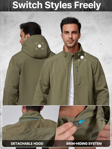 FREE SOLDIER Men's Lightweight Softshell Jacket Winter Fleece Lined Hooded Rain Waterproof Hiking Outdoor Jackets4