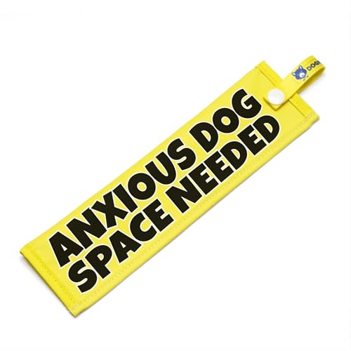 Anxious Dog Space Needed Lead Sleeve High Visibility Warning Wrap for Reactive Nervous Dogs Bright Yellow Awareness Message with Snap Attachment Waterproof Durable Double Sided Design