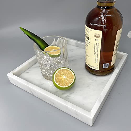 Bustledust 100% Italian Natural Marble Storage Vanity Tray, Cosmetics Jewelry ,Perfume Tray And Coffee Table Serving Tray, Kitchen Organizer (Bianco Carrara White,Glossy Surface, 9.8L X 9.8 Wx1.18H) #TOP5