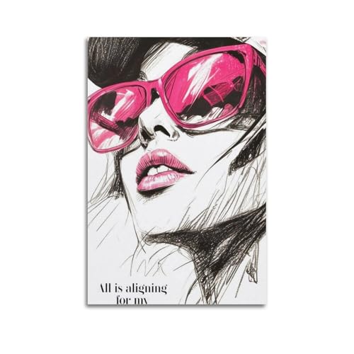 UKKJNPRINT Póster de lienzo con diseño de chica pop con gafas de sol rosas, vintage, decoración para el hogar, decoración de pared, habitación, oficina, cafetería, bar, 30 x 45 cm, estilo sin marco