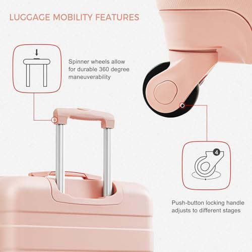 4 Piece Luggage Set - Durable ABS Suitcases with Travel Bag, Lightweight Carry-On with 360° Wheels, Pink4