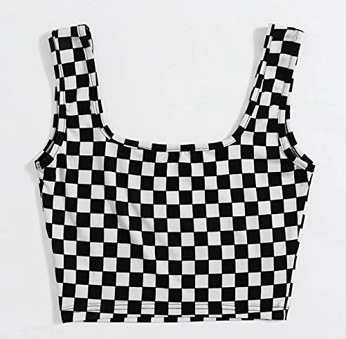 NEON NATION Checker Print Pattern Sleeveless Crop Tank Top2