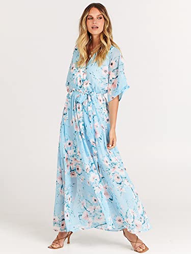 Image of ANRABESS Womens Boho Floral Wedding Guest Maxi Dress | Flowy A-Line Chiffon with Slit, Elegant V Neck Wrap Elastic Waist, Casual 1 /2 Sleeve Spring Summer Outfits, Tea Party