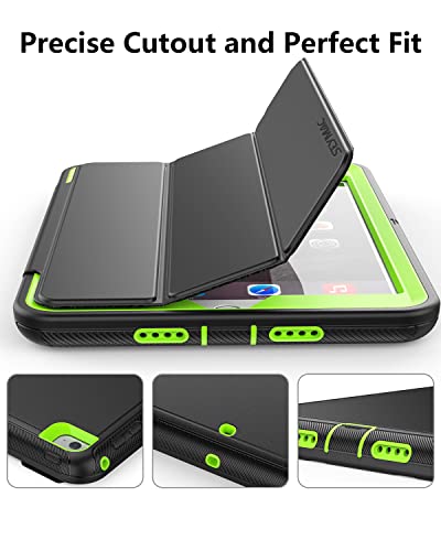 Seymac Ipad Mini 5 / Mini 4 Case 7.9 Inch, Durable Sturdy Heavy Duty Shockproof Protection Folio Stand Case With Smart Cover Auto Sleep/Wake For Ipad Mini 5Th / 4Th Generation, Black/Green #TOP2