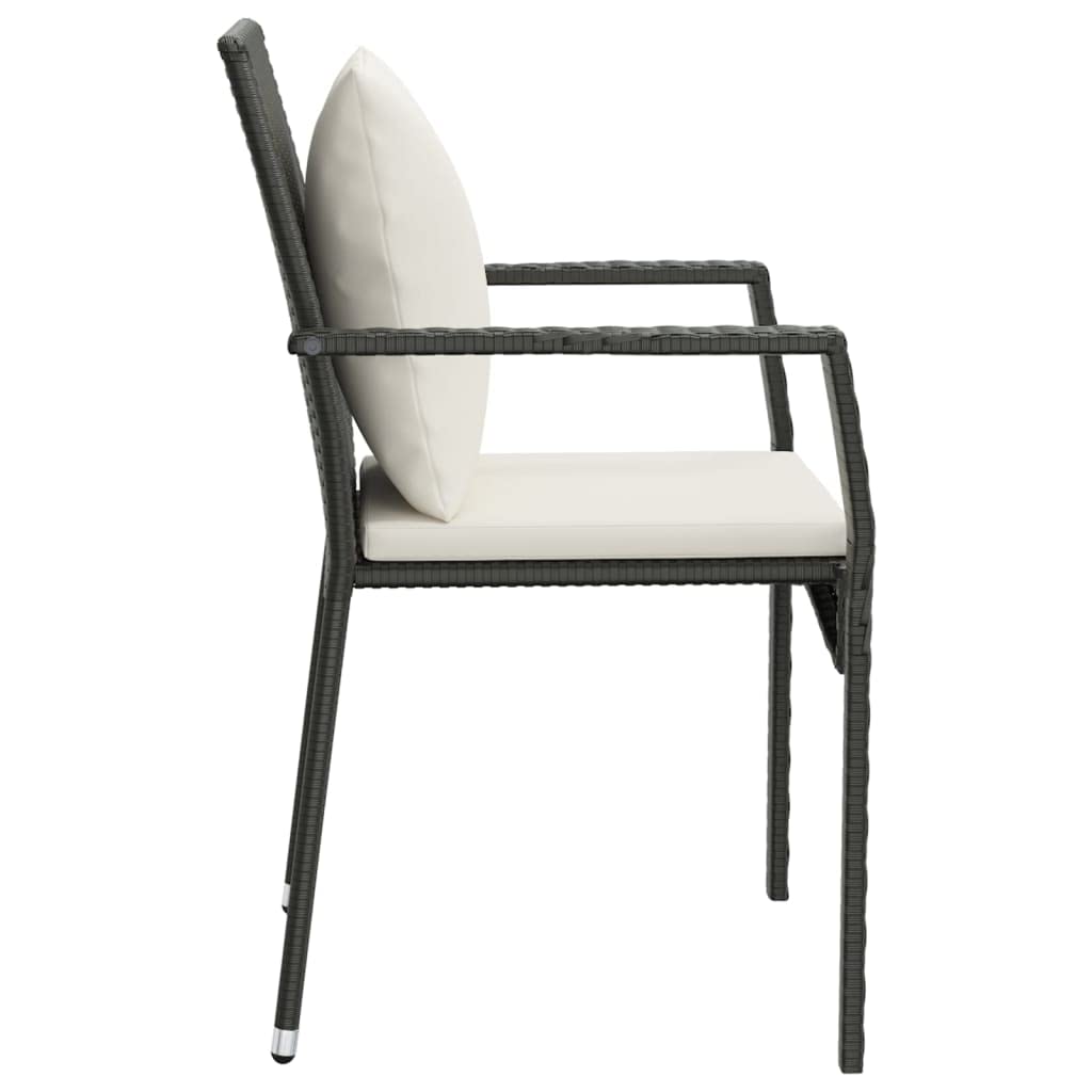 Sedie da giardino in polyrattan con cuscino, 2 pezzi, colore nero | Telaio in acciaio verniciato a polvere, resistente alle intemperie, facile da pulire, massimo 110 kg per seduta