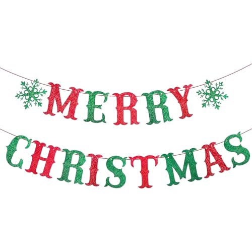 Merry Christmas Girlande Rot Grün Glitzer Weihnachtsdeko Girlande...