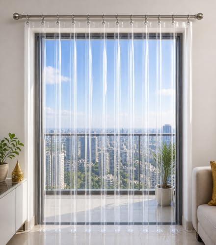 Image of Transparent PVC Door Curtain for AC Room 7 Feet | 0.20MM Thick Clear Plastic Strip Curtain | Cooling Retention, Dustproof, Waterproof | Room Partition Curtain with 8 Grommets