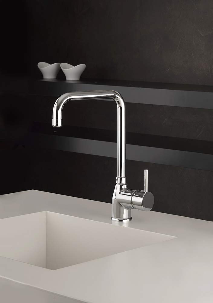 Paini – Rubinetto Miscelatore Monocomando Cucina, Lavello, Cromato, Leva laterale con bocca U orientabile, Design moderno, interamente prodotto e lavorato in Italia
