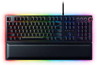 Razer Huntsman Elite Gaming Keyboard - [Matte Black]: Opto-Mechanical Purple Key Switches - Instant Actuation - Chroma RGB Lighting - Magnetic Plush Wrist Rest - Dedicated Media Keys & Dial