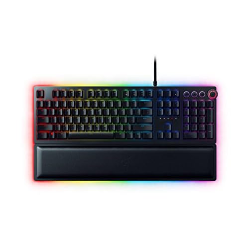 Razer Huntsman Elite Gaming Keyboard: Fast Keyboard Switches - Clicky Optical Switches - Chroma RGB Lighting - Magnetic Plush Wrist Rest - Dedicated Media Keys & Dial - Classic Black