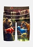 Ethika Men’s Boxer Brief, Knee Length, 4-Way Stretch Performance Underwear with Graphic Prints - Who Wins (BRN, L)