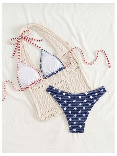 Verdusa Women's 2 Piece American Flag Bikini Set Halter Triangle Swimsuit High Cut Bathing Suit2