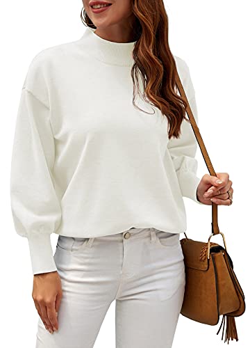 Image of WEACZZY Women's Sweater Mock Neck Long Lantern Sleeve Lightweight Knit Tops