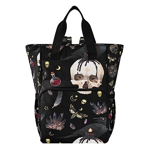 Image of MNSRUU Goth Skull Moth Multifunction Travel Diaper Tote Changing Backpacks for Moms Dads