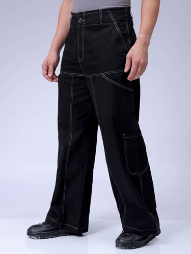 Image of The Indian Garage Co Men Loose Wide Leg Solid Mid-Rise Cargo Trousers