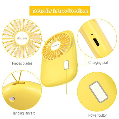 Aluan Handheld Fan Mini Fan Powerful Small Personal Portable Fan Speed Adjustable Usb Rechargeable Cooling For Kids Girls Boys Woman Man Home Office Outdoor Travel, Yellow #TOP5