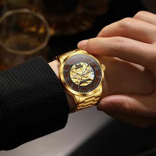 Image of OLEVS Automatic Watches for Men 43MM Skeleton Large Dial 3Hand Self Winding Watch Stainless Steel Dress Luxury Mechanical Waterproof Luminous Wirst Watch Gift