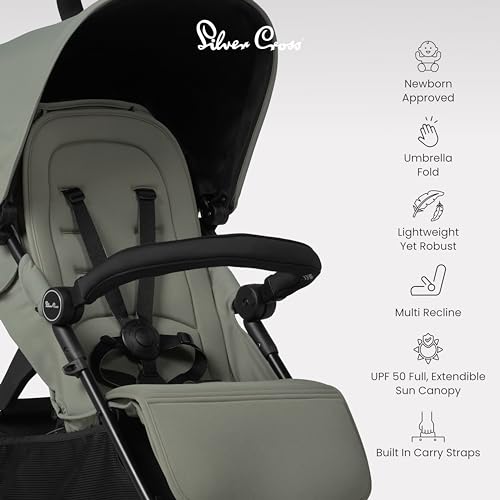 Silver Cross - Pop 2 Pushchair - Foldable Travel Stroller - Buggy - Adjustable/Lie Flat Seat - Newborn to 4 Years - Sage - Image 6