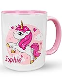 Werbetreff Gera Keramiktasse mit Name & Motiv Einhorn - Bedruckt & Personalisiert - Kinder-Tasse - Geschenk-Idee für Mädchen & Frauen - Rosa-Pink
