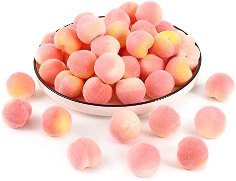 HUIANER 50 PCS Mini Artificial Peach Decoration, Fake Fruit Peach Simulation Pink Yellow Peach Fake Fruit Model Home House Kitchen Party Decoration Desk Ornament (3.5CM)