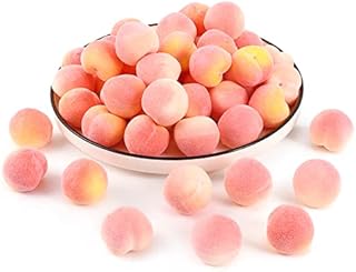 HUIANER 50 PCS Mini Artificial Peach Decoration, Fake Fruit Peach Simulation Pink Yellow Peach Fake Fruit Model Home House Kitchen Party Decoration Desk Ornament (3.5CM)
