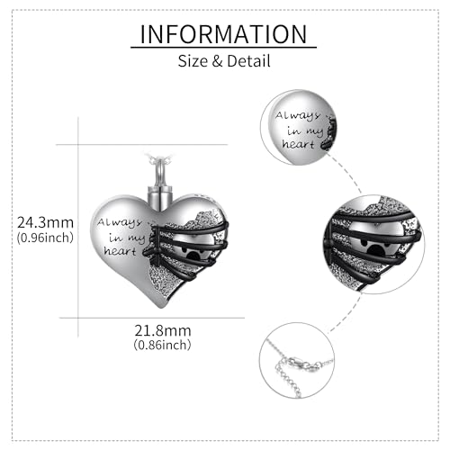 URONE Dog Urn Necklace for Ashes Sterling Silver Dog Heart Urn Pendant Necklace Memorial Gifts Keepsake Memory Cremation jewellery for Women - Image 4