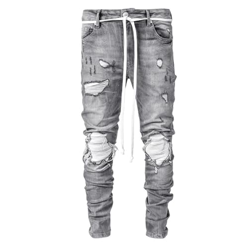 Ripped Jeans Men Skinny Fit Stacked Denim Pants with Distressed Holes for Urban Streetwear3