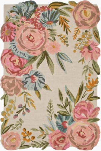 Image of Handmade Tufted Irregular Shape Wool Area Rug Botanical Design, Thick & Soft Carpet for Living Room, Bedroom Hall Room Color Multi Size 5X7 feet (150x210cm)