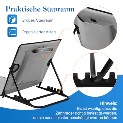 Ikodm Strandmatte 2X, Strandliege klappbar leicht, Strandmatte Faltbar mit 5-stufig Verstellbarer Rückenlehne, Tragbar, inklusive Tragetasche, Beachmatte für Urlaub, Garten, Camping -Hellgrau