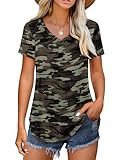 DittyandVibe Women Casual Camo Shirts Basic V Neck T Shirts Summer Tops, Camo L