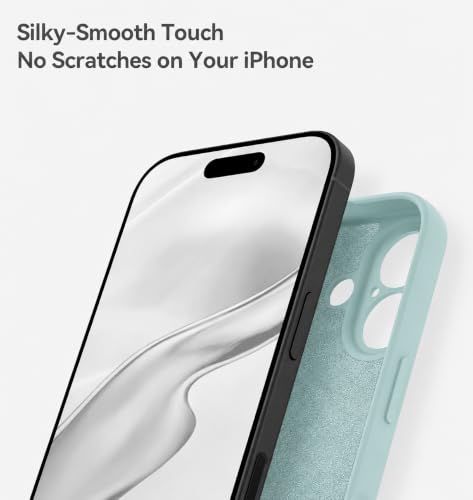 Image of DIZORO Square Microfiber Candy Case Compatible for iPhone 16 Shockproof Slim Back Cover Liquid Silicone Case - Mint Green