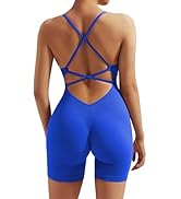OMKAGI Yoga Rompers for Women Tummy Control Backless One Piece Jumpsuit Shorts Built in Bra
