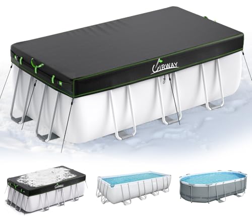 UIRWAY 9x18 FT Winter Rectangular Pool Cover with Reflective Strips, Swimming Pool Cover for Above Ground Pool, Solar Cover Including Rope Tie and Luminous Ground Nails for Rectangular or Oval Pools