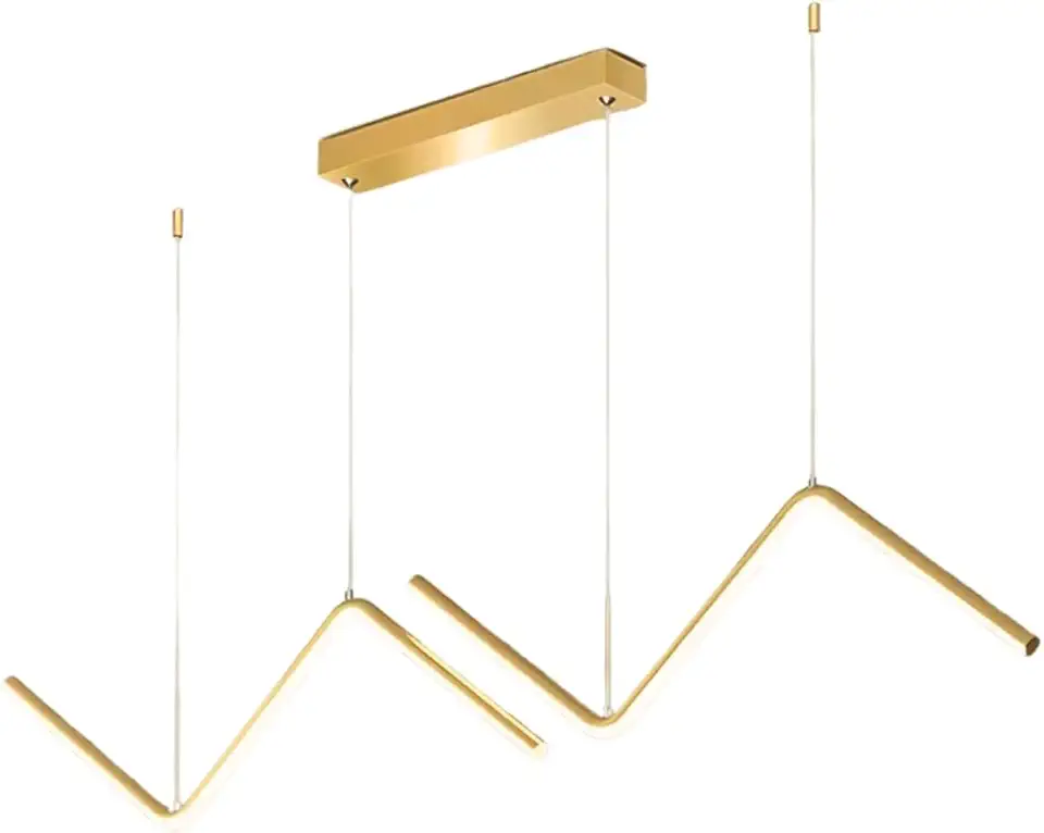 Luminária Pendente Duplo Zig Zag Moderna com Controle Remoto 3 Cores de Luz Fria Neutra e Quente Lustre Para Sala de Jantar Cozinha e Bancada Design Minimalista Alumínio Bivolt (Dourado)