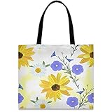 visesunny Große Damen-Schultertasche, Segeltuch, Ölgemälde, Sonnenblume, Blumen, Aufbewahrungsgriff, Einkaufstasche, lässig, wiederverwendbar, Tragetasche für Strand, Reisen, Lebensmittel, Bücher