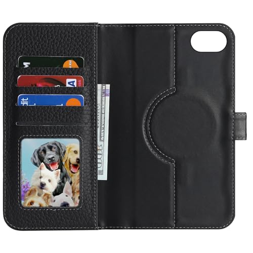 Image of Detachable Genuine Leather Case for iPhone SE 2020 / SE 2022 /7 /8 Wallet Case Magnetic 2in1 Removable Flip Cover Book Purse Compatible with Magsafe Charging Kickstand Card Holder-Black