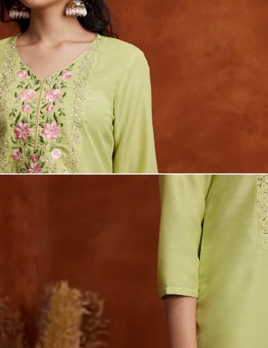 Image of Amazon Brand - Myx Women's Embroidered Kurta Pant Set with Dupatta (Available in Plus Sizes)