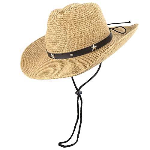 Straw Cowboy Hat for Toddler Girls Boys, Summer Beach Straw Sun Hat Cowgirl Western-Hat for Kid