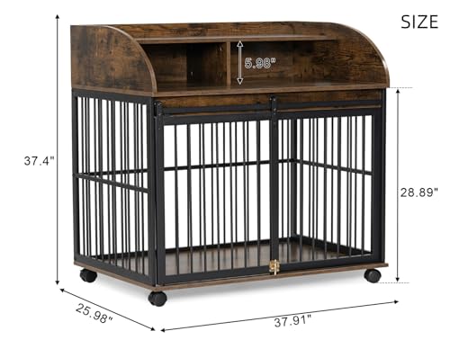 Merax 38” Heavy Duty Medium Dog Crate Indoor Furniture, Wooden Metal Kennel Pet Cage with Lockable Wheels & End Table Double Layer Storage, Brown Merax 38” Heavy Duty Medium Dog Crate Indoor Furniture, Wooden Metal Kennel Pet Cage with Lockable Wheels & End Table Double Layer Storage, Brown
