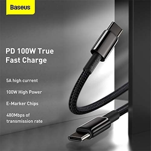 Baseus Tungsten Altın Hızlı Şarj Veri Kablosu Type-C - Type-C 100W 1M - Siyah CATWJ-01