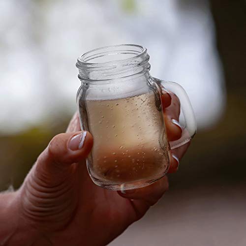 Custom Mason Jar with Handle Set 4.5 oz. Set of 100, Personalized Bulk Pack - Sampler Glasses, Glass Jars for Overnight Oats, Candies, Fruits, Pickles, Spices, Beverages - Clear