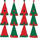 Christmas Elf Hats - Set of 12 Green and Red Hats - Holiday Costumes and Apparel Accessories
