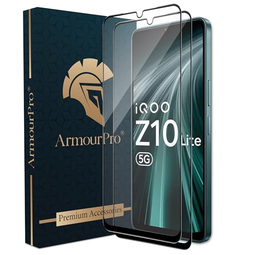 Image of ArmourPro Tempered Glass for IQOO Z10 Lite /Vivo T4 Lite - 9H Anti Scratch Screen Protector, Edge to Edge Coverage, HD Clarity, Smooth Touch, Case Friendly | Black, Pack of 2